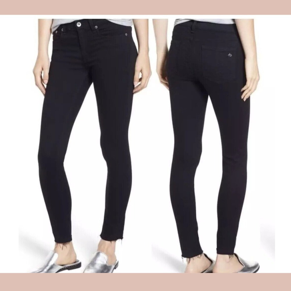 NEW RAG & BONE [ 23 ] Raw Hem Ankle Skinny Jeans in Black #u1370‎